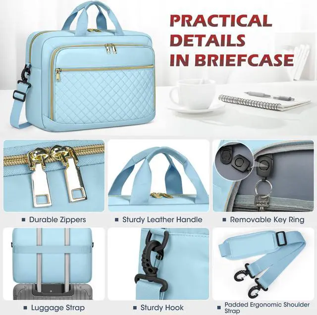 Alt view image 5 of 5 - NEWHEY Laptop Bag 17.3 Inch Laptop Briefcase for Women Men Waterproof Shoulder Messenger Bag Large Computer Bag for Business Office Work College, Blue