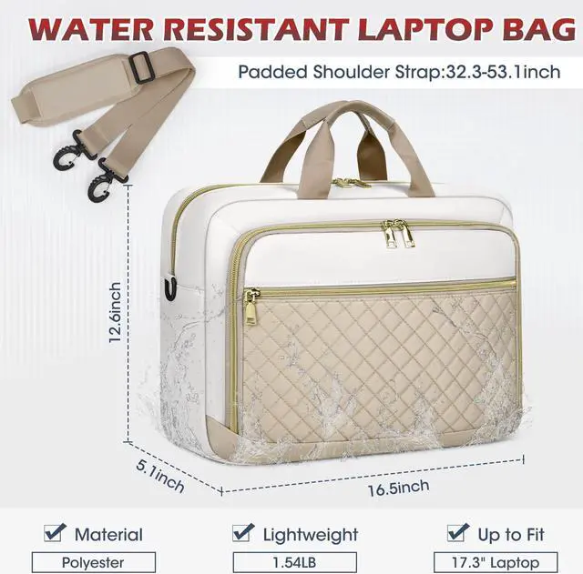 Alt view image 2 of 5 - NEWHEY Laptop Bag 17.3 Inch Laptop Briefcase for Women Men Waterproof Shoulder Messenger Bag Large Computer Bag for Business Office Work College, Khaki&Beige