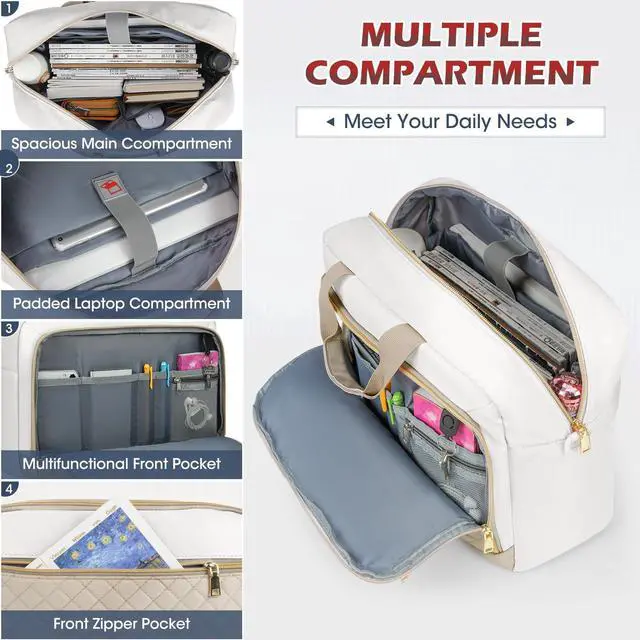 Alt view image 3 of 5 - NEWHEY Laptop Bag 17.3 Inch Laptop Briefcase for Women Men Waterproof Shoulder Messenger Bag Large Computer Bag for Business Office Work College, Khaki&Beige