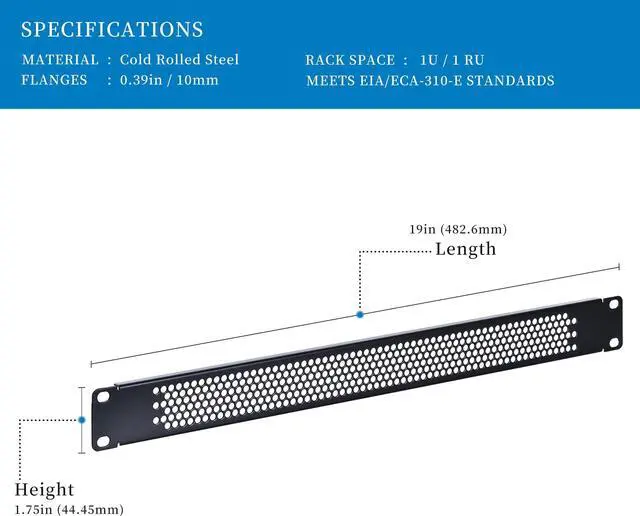 Alt view image 2 of 5 - RackPath 1U Blank Rack Mount Panel Spacers with Ventilation (Pack of 10) for 19" Server Rack Enclosure or Network Cabinet
