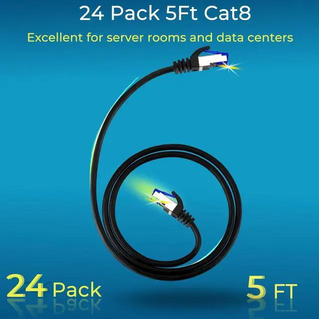 Alt view image 2 of 5 - Rapink Patch Cables Cat8 5ft 24 Pack Slim, Cat8 Ethernet Patch Cable 40G Support, Snagless Cat 8 Patch Cable for Patch Panel to Switch, Flexiable Cat 8 Ethernet Cable Datacenter with Gold Plated
