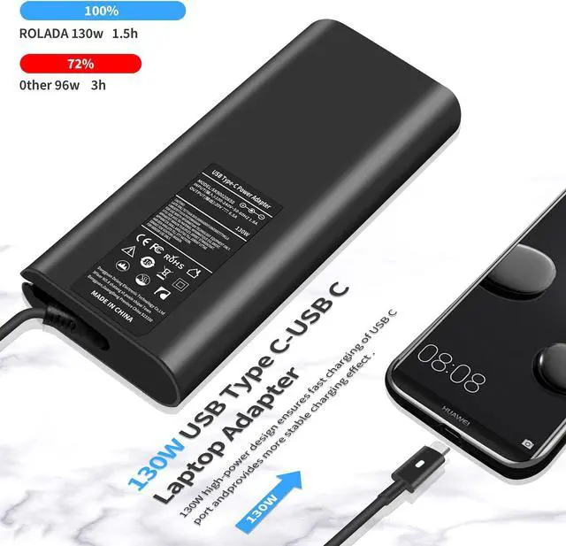 Alt view image 5 of 5 - 130W USB C Charger for Dell Latitude 7000 5000 9000 Series 5320 5330 5420 5430 5520 5530 9410 9420 9430, Dell XPS 15 17 9575 9500 9510, Precision 5770 5760 Type C Slim Power Cord