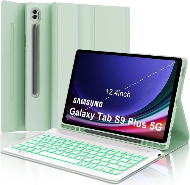 Main image of Keyboard Case for Samsung Galaxy Tab S10 Plus, Galaxy S9+ Plus Keyboard 12.4 inch, Magic Keyboard for Samsung S9 FE + Case, 7 Colors Backlit, Magnetic Detachable, Auto Sleep/Wake Up Smart Case (Green)