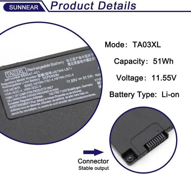 Alt view image 2 of 5 - SUNNEAR TA03XL CS03XL 854047-421 Battery for HP EliteBook 745 755 840 848 850 G4 hp ZBook 14U 15U G4 Series HSTNN-LB7J HSTNN-IB7L 854047-1C1 996QA101H TA03051XL HSTNN-172C-4 HSTNN-175C-5 854108-850