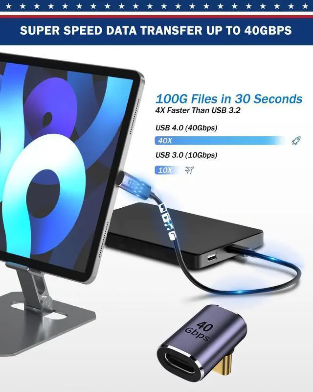 Alt view image 4 of 5 - ShineeKee 90 Degree USB C Right Angle Adapter 40Gbps Data Transfer USB 4.0/Thunderbolt 4 Type C Male to Female Connector Extender for Mobile Phone, Switch, Steam Deck, Tablet, Laptop (12 Pack)