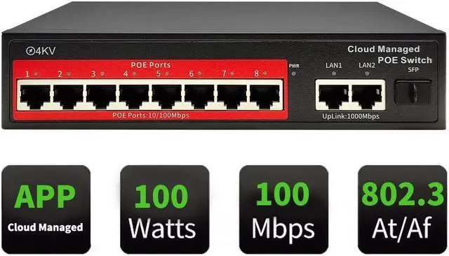 Main image of STEAMEMO 8-Port Managed PoE Switch, Easy Smart Managed, Plug and Play, Support Vlan, PoE Scheduler, Fanless, Sturdy Metal, Desktop and Wall-Mount