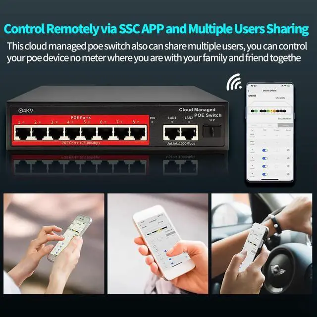 Alt view image 4 of 5 - STEAMEMO 8-Port Managed PoE Switch, Easy Smart Managed, Plug and Play, Support Vlan, PoE Scheduler, Fanless, Sturdy Metal, Desktop and Wall-Mount