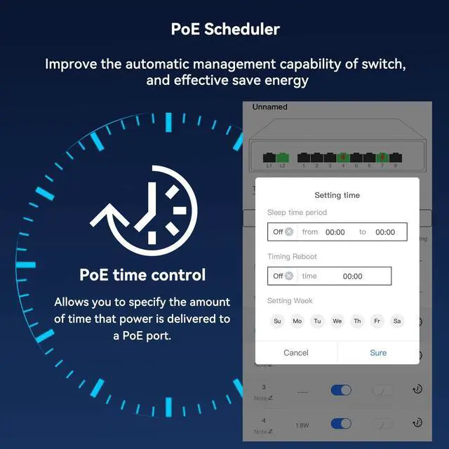 Alt view image 3 of 5 - STEAMEMO 8-Port Managed PoE Switch, Easy Smart Managed, Plug and Play, Support Vlan, PoE Scheduler, Fanless, Sturdy Metal, Desktop and Wall-Mount