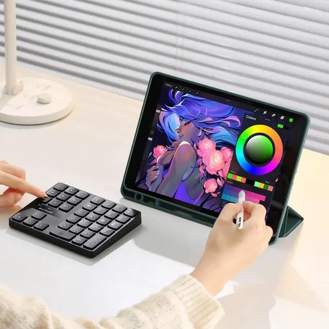 Alt view image 2 of 5 - SurnQiee Bluetooth Keypad for iPad Procreate, Wireless Rechargeable Keyboard for Procreate, and Drawing Shortcuts for iPad and Graphic Tablets (Black)