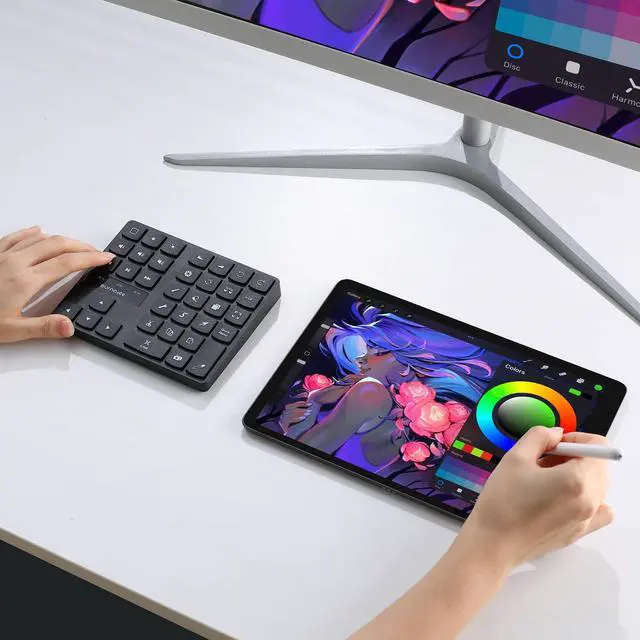 Alt view image 4 of 5 - SurnQiee Bluetooth Keypad for iPad Procreate, Wireless Rechargeable Keyboard for Procreate, and Drawing Shortcuts for iPad and Graphic Tablets (Black)