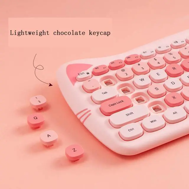 Alt view image 2 of 5 - Cute Cat Keyboard and Mouse Combo, 2.4G Wireless Keyboard and Mouse Set, Compatible with Notebook, PC,Laptop,Tablet,Computer Windows(Multicolor Pink)