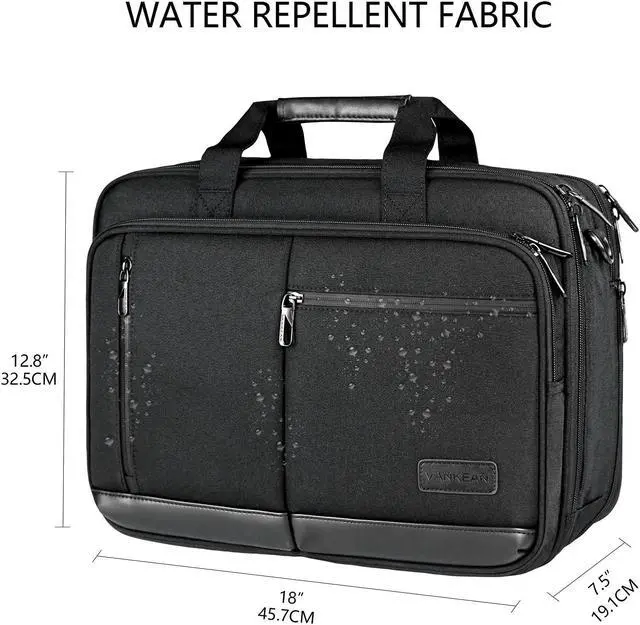 Alt view image 2 of 5 - VANKEAN Laptop Briefcase for Men Women, 17.3 Inch Laptop Bag Water Repellent & Expandable Messenger Bag with Strap, Premium Shoulder Bag Womens Briefcase Computer Bag for Travel/Business, Black