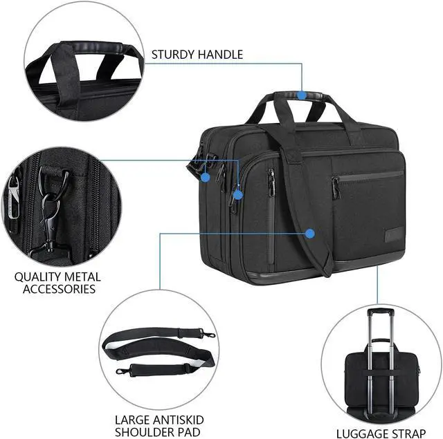 Alt view image 3 of 5 - VANKEAN Laptop Briefcase for Men Women, 17.3 Inch Laptop Bag Water Repellent & Expandable Messenger Bag with Strap, Premium Shoulder Bag Womens Briefcase Computer Bag for Travel/Business, Black