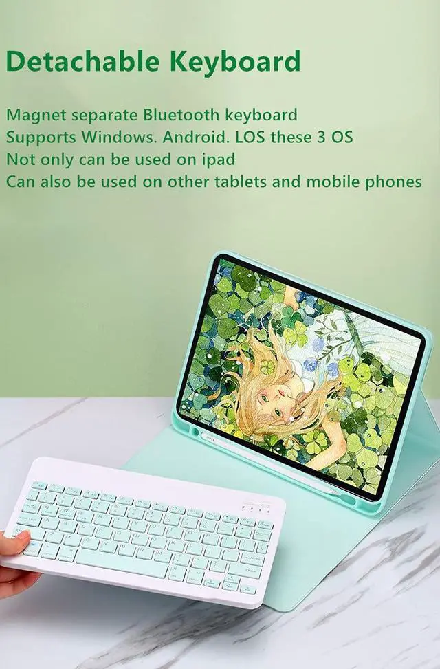 Alt view image 3 of 5 - YEEHi iPad 10th Generation Keyboard Case with Mouse Cute Detachable Removable Wireless Bluetooth Keyboard Cover for iPad 10 2022 10.9 inch (Mist Blue)