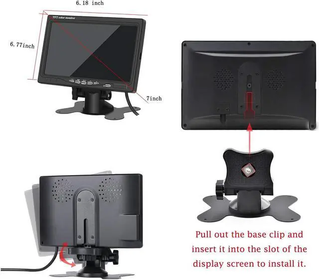 Alt view image 4 of 5 - Yasoca 7 Inch Monitor HDMI - 1024x600 HD TFT LCD Screen Display AV VGA Input Built in Speaker for Raspberry Pi 3 Model B+ 3B CCTV Computer PC DVR Car