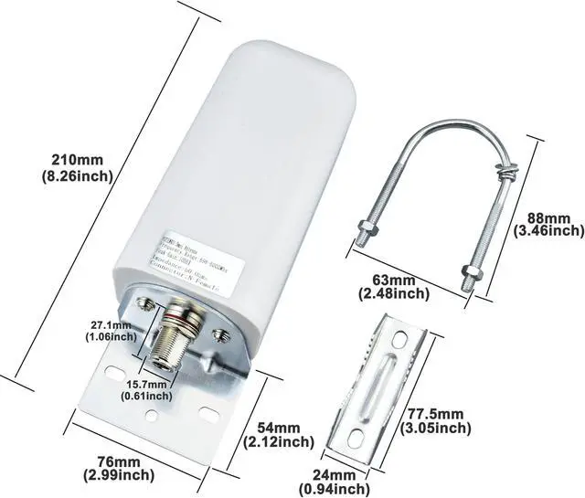 Alt view image 5 of 5 - YOTENKO 4G LTE 5G Antenna High Gain 10 dBi Omni-Directional Outdoor Antenna with N Female Connector Pole/Wall Mount for Verizon, AT&T, T-Mobile