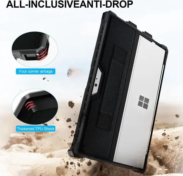 Alt view image 2 of 5 - Case for 12.3" Microsoft Surface Pro 7+/Pro 7/Pro 6/Pro 5/Pro 4 Protective Rugged Cover Case, with Surface Pen Holder and Hand Strap, Compatible with Surface Pro Type Cover Keyboard (Black)