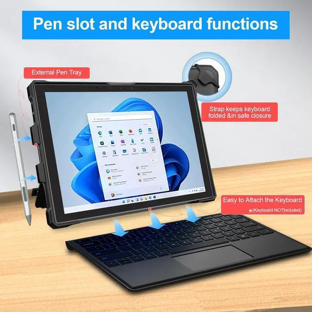 Alt view image 4 of 5 - Case for 12.3" Microsoft Surface Pro 7+/Pro 7/Pro 6/Pro 5/Pro 4 Protective Rugged Cover Case, with Surface Pen Holder and Hand Strap, Compatible with Surface Pro Type Cover Keyboard (Black)