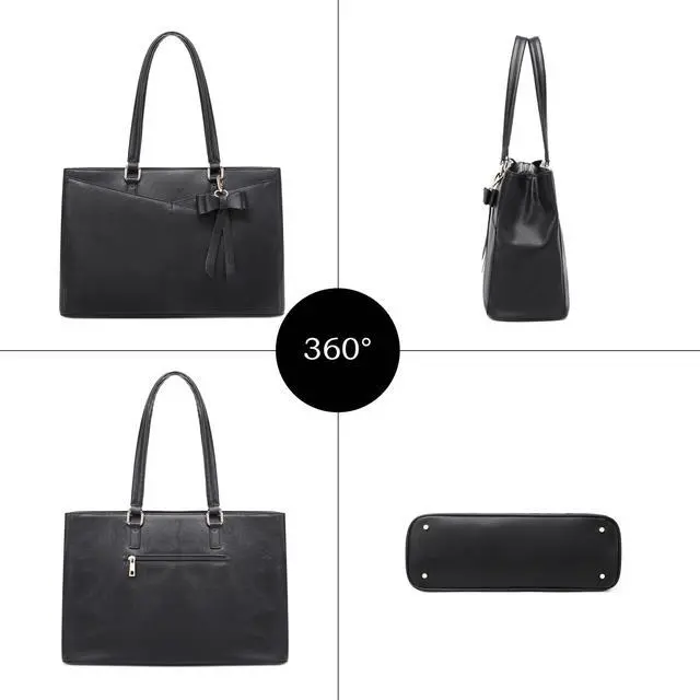 Alt view image 2 of 5 - 17-Inch Laptop Bag for Women - Casual Work Tote With USB Charging Port and Clutch Purse (Black B)