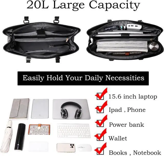 Alt view image 4 of 5 - 17-Inch Laptop Bag for Women - Casual Work Tote With USB Charging Port and Clutch Purse (Black B)