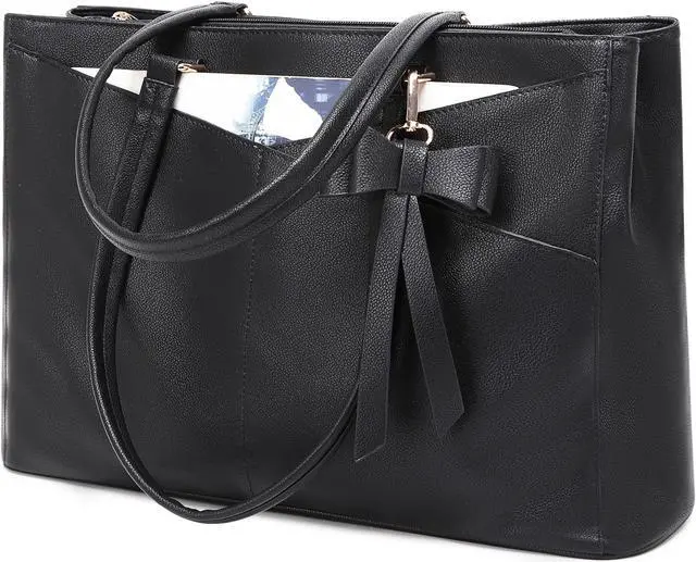 Main image of 17-Inch Laptop Bag for Women - Casual Work Tote With USB Charging Port and Clutch Purse (Black B)