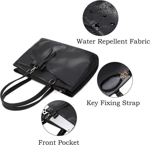 Alt view image 5 of 5 - 17-Inch Laptop Bag for Women - Casual Work Tote With USB Charging Port and Clutch Purse (Black B)