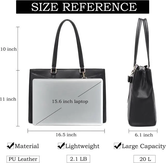 Alt view image 3 of 5 - 17-Inch Laptop Bag for Women - Casual Work Tote With USB Charging Port and Clutch Purse (Black B)