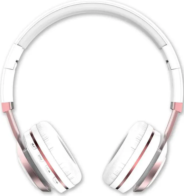 Alt view image 4 of 5 - Aduro Resonance Wireless Headphones with Microphone Foldable Over The Ear Headphones with Mic Rechargeable Wireless Headset - White/Rose Gold