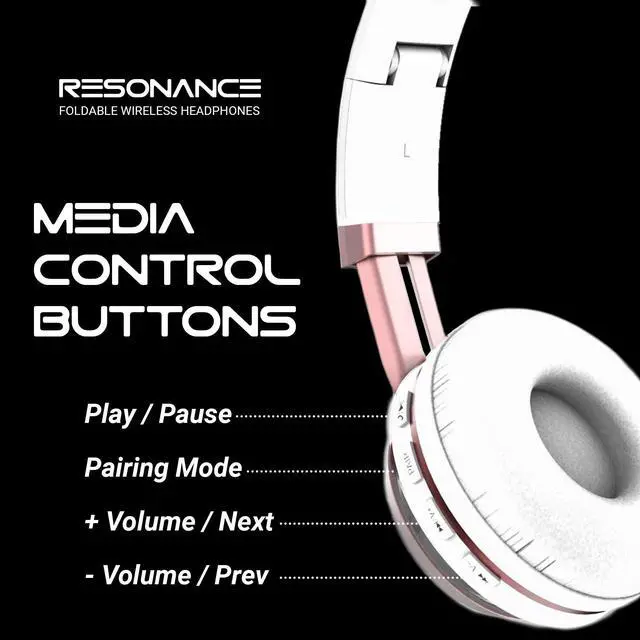 Alt view image 3 of 5 - Aduro Resonance Wireless Headphones with Microphone Foldable Over The Ear Headphones with Mic Rechargeable Wireless Headset - White/Rose Gold