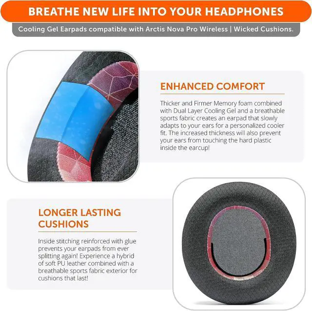 Alt view image 4 of 5 - WC Freeze Nova Pro Wireless - Cooling Gel Earpads for Arctis Nova Pro Wireless ONLY (Doesnt Fit Other Models), Made by Wicked Cushions, Improved Durability, Thickness & Sound Isolation | Hex Red
