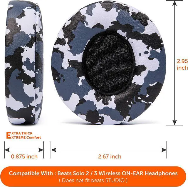 Alt view image 5 of 5 - WC Extra Thick Replacement Earpads for Beats Solo 2 & 3 by Wicked Cushions - Ear Pads for Beats Solo 2 & 3 Wireless ON-Ear Headphones - Soft Leather, Luxury Memory Foam, Strong Adhesive | Snow Camo