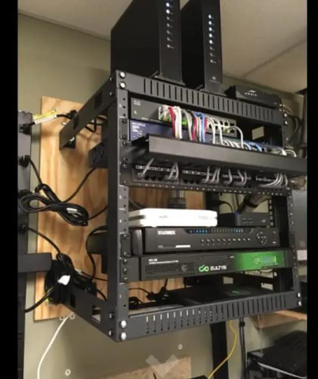 Alt view image 3 of 5 - KENUCO Black 9U Wall Mount Open Frame Steel Network Equipment Rack 17.75 Inch Deep - Black - 9U - W19'' x D17.75'' x H19.25'' (REG-9U)