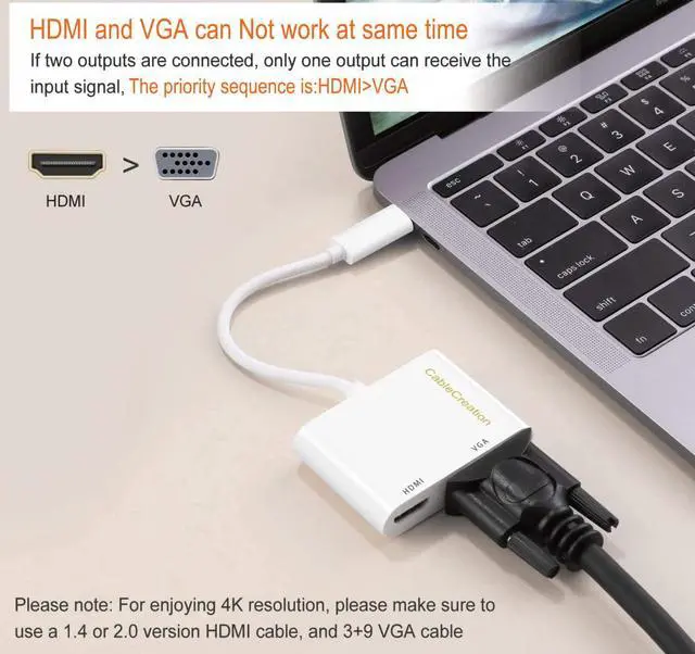 Alt view image 3 of 5 - CableCreation [2 Pack USB C to VGA and HDMI Adapter, USB C to VGA Adapter for Monitor Compatible with iPhone 15 Plus/15 Pro Max, MacBook Pro, iPad Pro 2020, Yoga 910, Surface Pro, Pixel