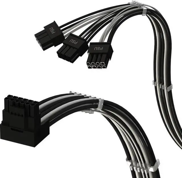 Main image of LINKUP - AVA Right Angle PCIE 5.0 16Pin (12+4) to 3x8Pin | 16AWG Sleeved | Compatible with RTX40 & RTX30 FE | Designed for ASUS/EVGA PSUs Only | 70cm