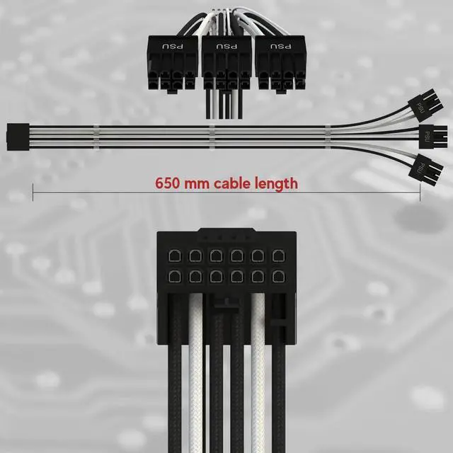 Alt view image 3 of 3 - LINKUP - AVA Right Angle PCIE 5.0 16Pin (12+4) to 3x8Pin | 16AWG Sleeved | Compatible with RTX40 & RTX30 FE | Designed for ASUS/EVGA PSUs Only | 70cm