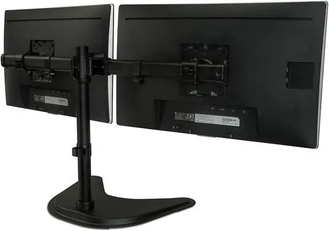 Alt view image 3 of 5 - Mount-It! Free Standing Dual Monitor Stand | Double Monitor Desk Mount | Fits Two x 19 20 21 22 23 24 27 Inch Computer Screens | 2 Heavy Duty Height Adjustable Arms | VESA Compatible 75 100