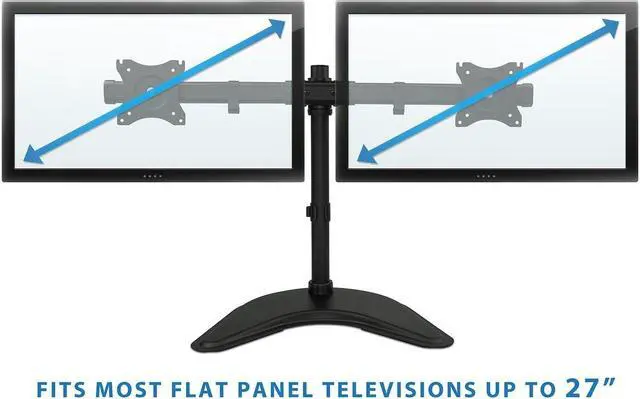 Alt view image 4 of 5 - Mount-It! Free Standing Dual Monitor Stand | Double Monitor Desk Mount | Fits Two x 19 20 21 22 23 24 27 Inch Computer Screens | 2 Heavy Duty Height Adjustable Arms | VESA Compatible 75 100