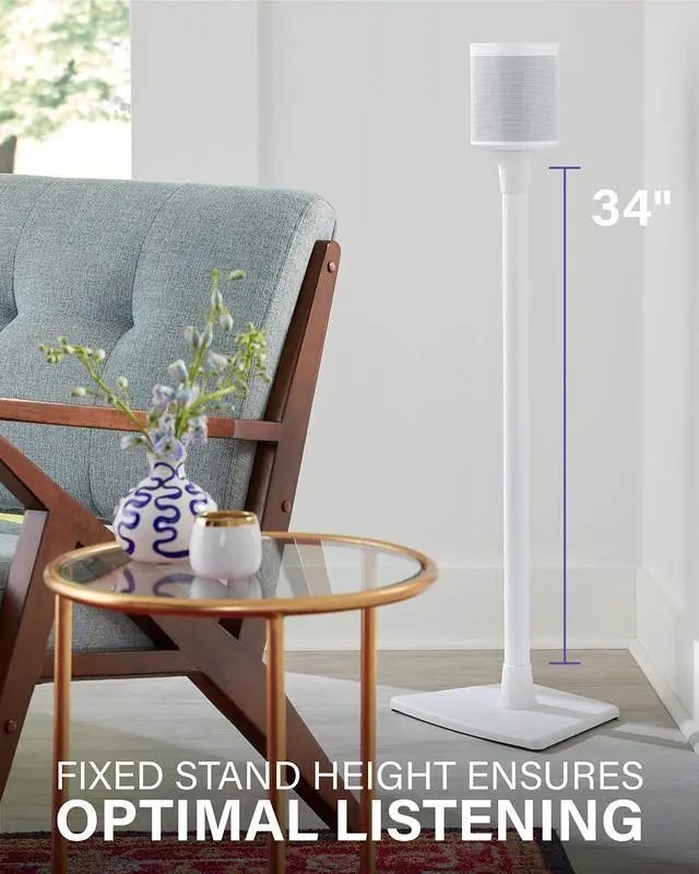 Alt view image 3 of 5 - SANUS Speaker Stand for Sonos One, One SL & Play:1 - Premium Fixed Height Speaker Stands w/Built-in Cable Channels & Easy 3-Step Install  White, Single