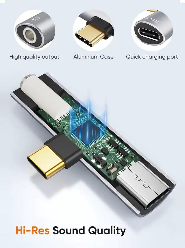 Alt view image 4 of 5 - CableCreation 2 in 1 Type-C to Hi-Res 3.5mm Audio with PD Fast Charge Bundle with USB-C to Audio Adapter
