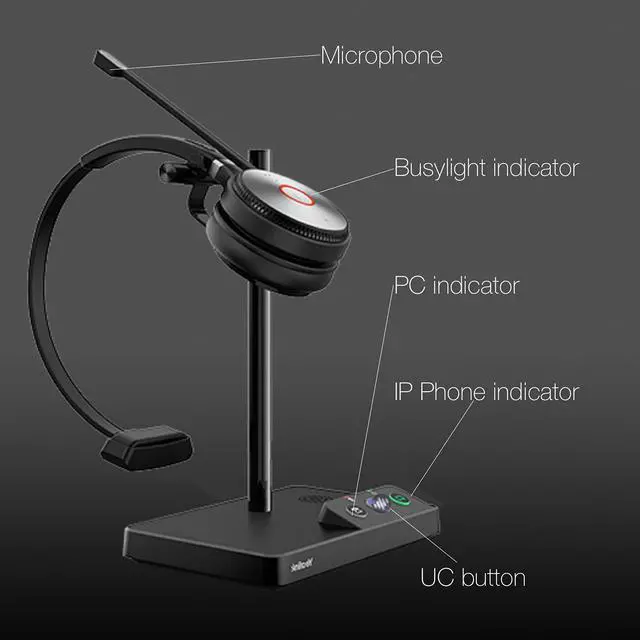 Alt view image 5 of 5 - Yealink WH62 Wireless Headphones with Mic, Connects Deskphone and Laptop, Easy to Use Work from Home Office Apps Compatibility - Teams, Zoom, RingCentral, 8x8, Vonage, Microfiber Included