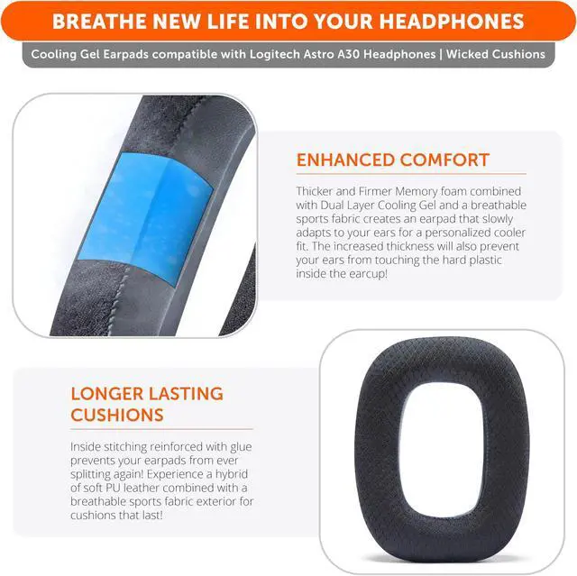 Alt view image 4 of 5 - WC Freeze A30 - Cooling Gel Earpads Compatible with Logitech Astro A30 Headphones by Wicked Cushions - Elevate Comfort, Durability, Thickness & Sound Isolation for Epic Gaming Sessions | Black