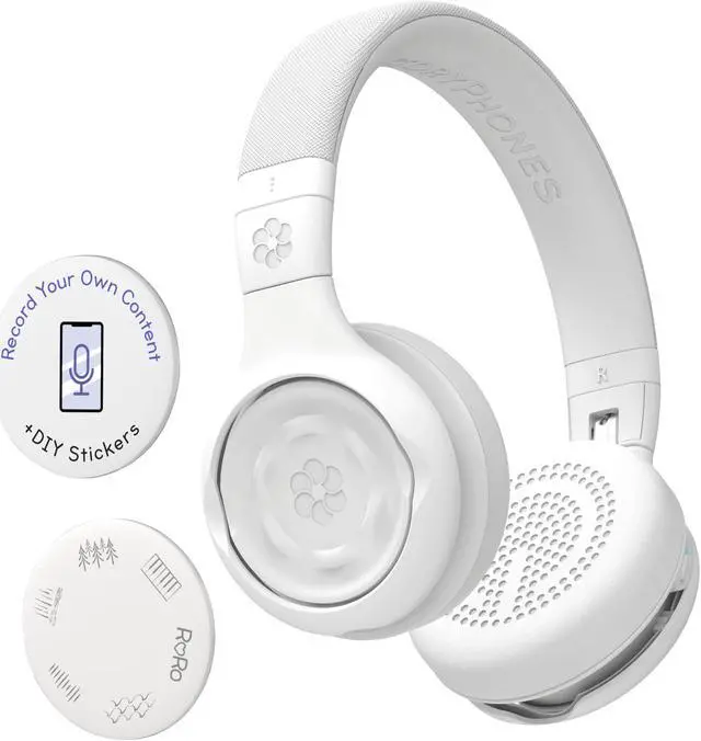 Main image of STORYPHONES Kids Bluetooth Foldable Headphones: Use Wired or Wireless for Travel, Education, and Screen-Free Entertainment | Intro Bundle with ZenDisk and PlayShield (White)