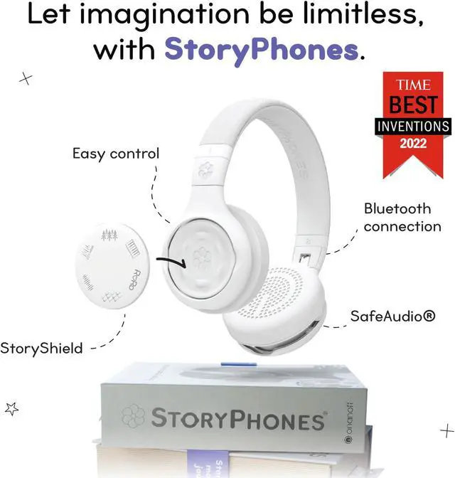 Alt view image 2 of 5 - STORYPHONES Kids Bluetooth Foldable Headphones: Use Wired or Wireless for Travel, Education, and Screen-Free Entertainment | Intro Bundle with ZenDisk and PlayShield (White)