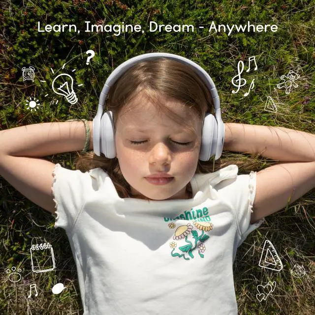 Alt view image 4 of 5 - STORYPHONES Kids Bluetooth Foldable Headphones: Use Wired or Wireless for Travel, Education, and Screen-Free Entertainment | Intro Bundle with ZenDisk and PlayShield (White)