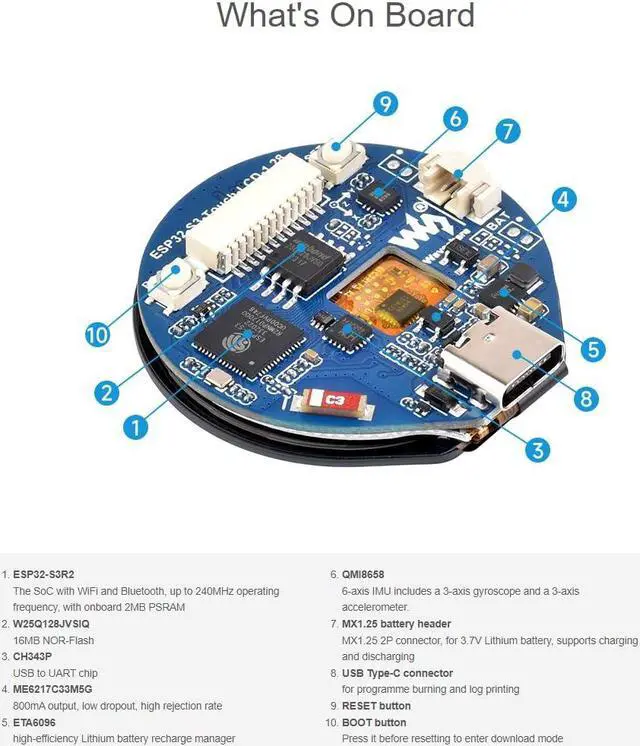 Alt view image 5 of 5 - waveshare ESP32-S3 Development Board Onboard 1.28inch Round Touch LCD Display with CNC Metal Case,Support 2.4 GHz Wi-Fi and Bluetooth 5(LE),Embedded GC9A01 Driver and CST816S Touch Control Chip