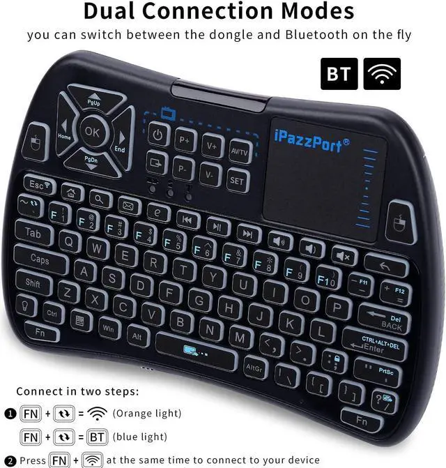 Alt view image 4 of 5 - iPazzPort Bluetooth Mini Keyboard (IR Learning) Touchpad Mouse, Backlit 2.4GHz Wireless Keypad Remote Controller for Tablets, Smart TV,Fire Stick, Android TV Box KP-61SM (Bluetooth and 2.4G)