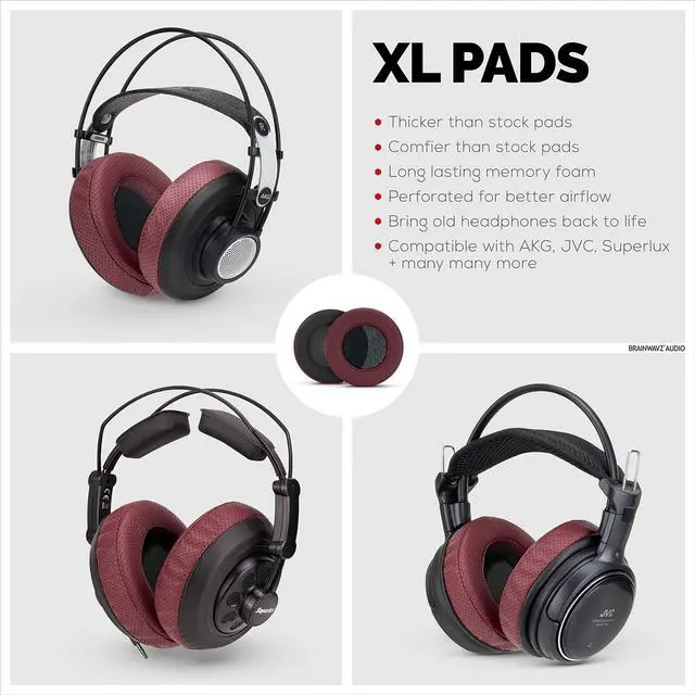 Alt view image 3 of 5 - Brainwavz XL Large Replacement Memory Foam Earpads - Suitable for Many Other Large Over The Ear Headphones - Sennheiser, AKG, HifiMan, ATH, Philips, Fostex, Sony (Perforated Red)