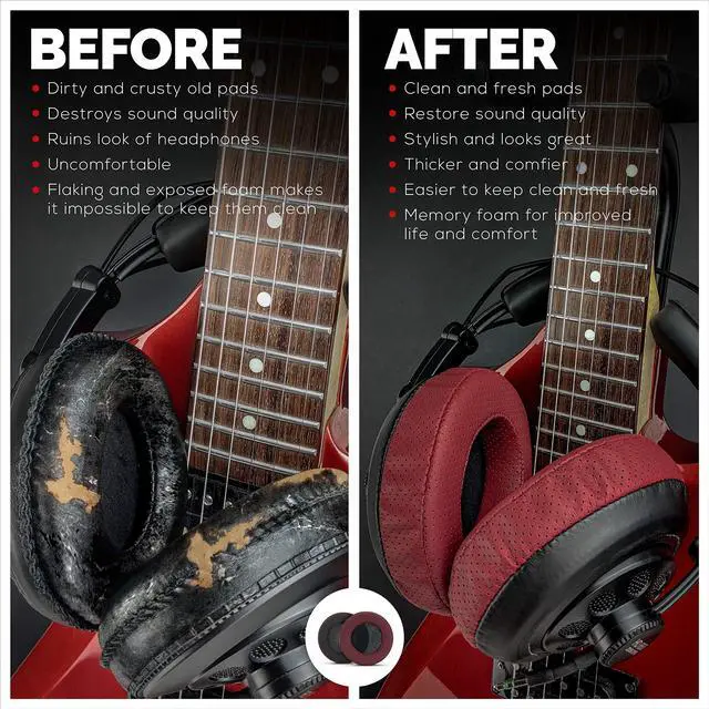 Alt view image 2 of 5 - Brainwavz XL Large Replacement Memory Foam Earpads - Suitable for Many Other Large Over The Ear Headphones - Sennheiser, AKG, HifiMan, ATH, Philips, Fostex, Sony (Perforated Red)