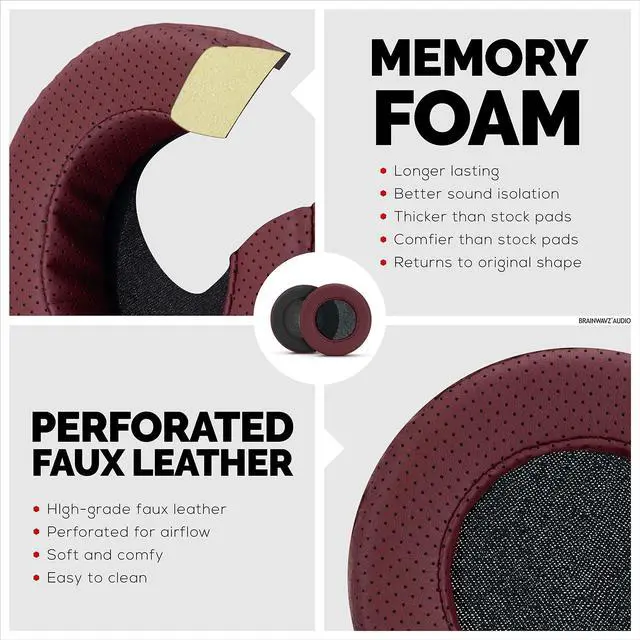 Alt view image 5 of 5 - Brainwavz XL Large Replacement Memory Foam Earpads - Suitable for Many Other Large Over The Ear Headphones - Sennheiser, AKG, HifiMan, ATH, Philips, Fostex, Sony (Perforated Red)