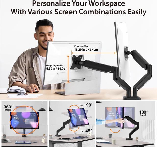 Alt view image 3 of 5 - j5create Ergonomic Dual Monitor Mount, Fully Adjustable Monitor Desk Stand for 2 Screens up to 32 inch, Integrated Cable Management, Comes with Clamp and Grommet Mount Options (JTSA102)